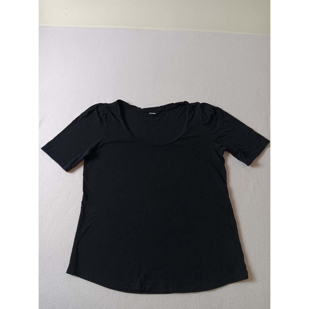 Old Navy Womens Black Scoop Neck Puff Sleeve T-Shirt Medium Cotton Modal Blend